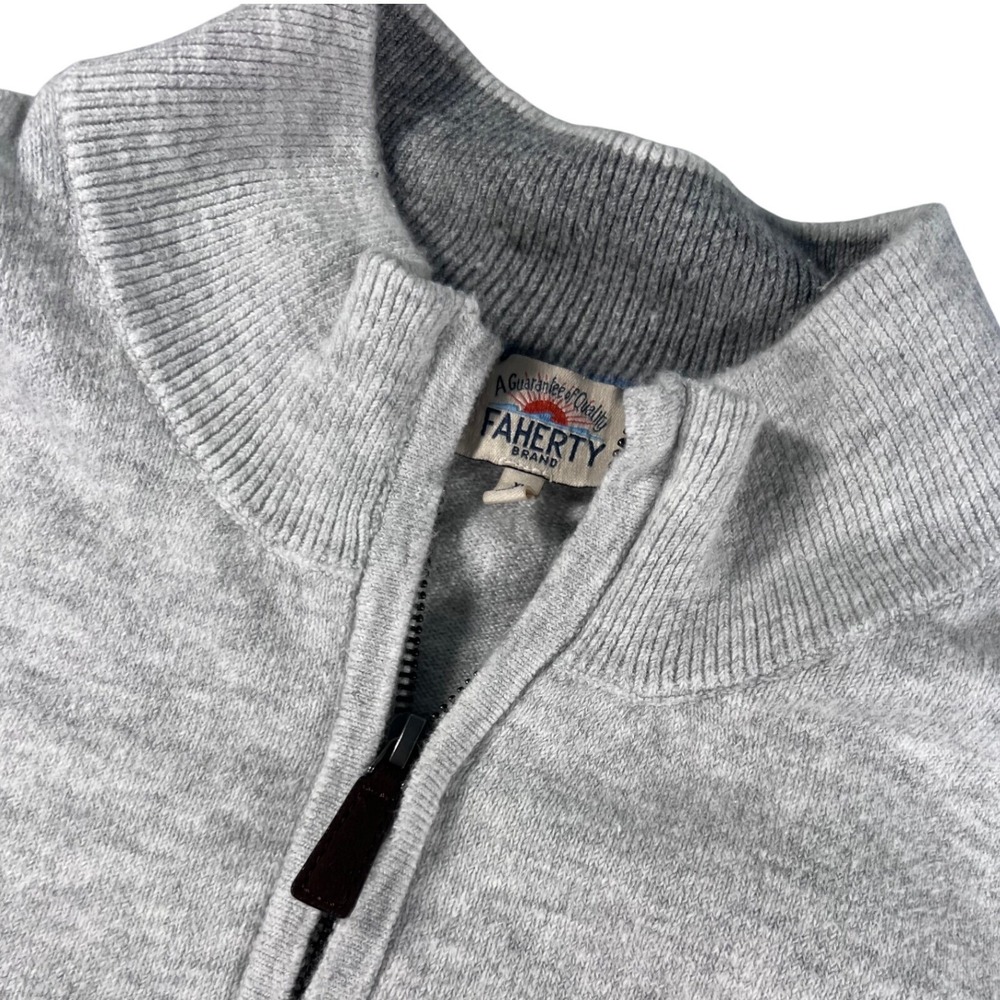 Faherty Brand Mens XL Gray Organic Cotton Blend Quarter Zip Pullover Sweater